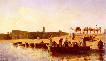 En el cruce del río El árabe Edwin Lord Weeks Pinturas al óleo